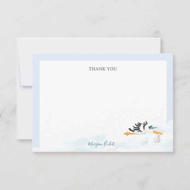 Tarjeta De Agradecimiento Baby Boy "Special Delivery" Stork Baby Shower (Anverso)