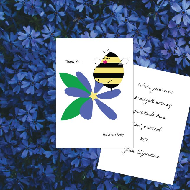 Tarjeta De Agradecimiento Baby Bump Mom Bee Blue Flower (Subido por el creador)