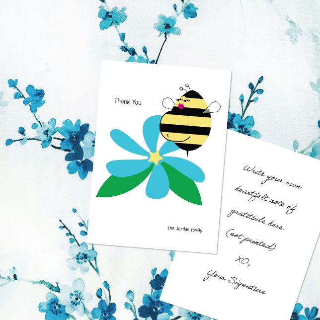 Tarjeta De Agradecimiento Baby Bump Mom Bee Sky Blue Flower (Subido por el creador)