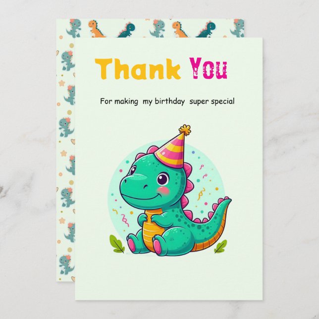 Tarjeta De Agradecimiento Baby Dinosaur Thank-you Cards (Anverso / Reverso)