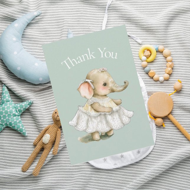 Tarjeta De Agradecimiento Baby Elephant Green Baby Shower Gracias (Subido por el creador)