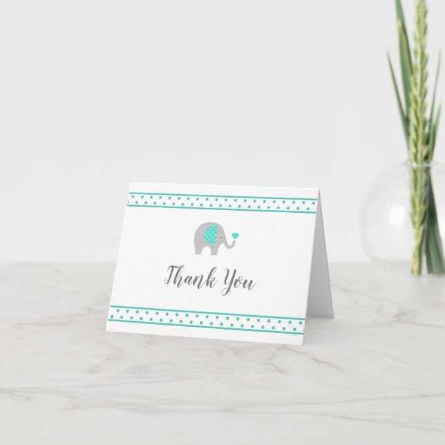 Tarjeta De Agradecimiento Baby Elephant Polka Dots on White Gracias Card (Anverso)