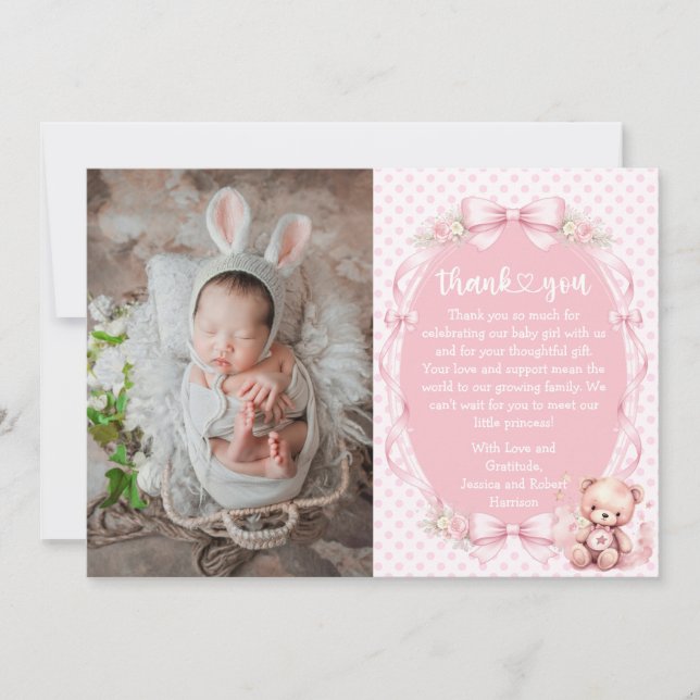 Tarjeta De Agradecimiento Baby Girl Baby Shower Thank You Card with Photo (Anverso)