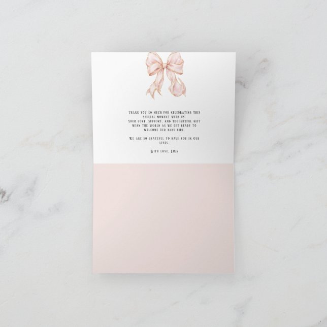 Tarjeta De Agradecimiento Baby Girl Pink Bow Baby Shower  (Interior)