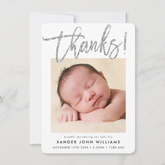 Tarjeta De Agradecimiento BABY GRACIAS moderna escritura mínima foto bebé (Anverso)