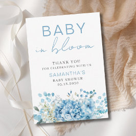 Tarjeta De Agradecimiento Baby In Bloom Blue Floral Boy Baby Shower 