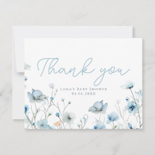 Tarjeta De Agradecimiento Baby In Bloom blue wildflower boy Baby Shower