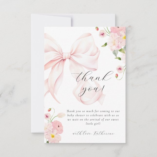Tarjeta de agradecimiento Baby In Bloom Bow Pink  (Anverso)