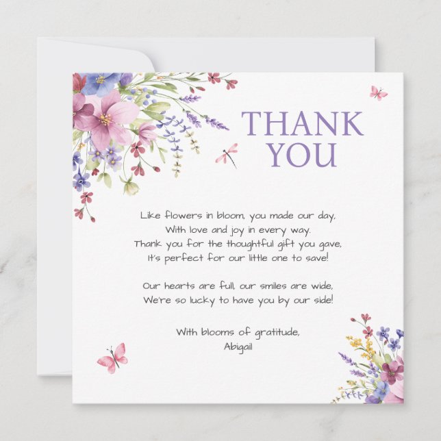 TARJETA DE AGRADECIMIENTO BABY IN BLOOM FLORAL WILDFLOWERS BABY SHOWER (Anverso)