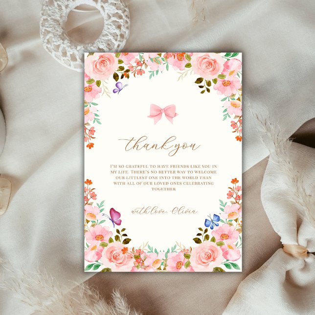 Tarjeta De Agradecimiento Baby In Bloom Flower Butfly Garden Baby Shower (Baby In Bloom Flower Butterfly Garden Baby Shower Thank You Card)