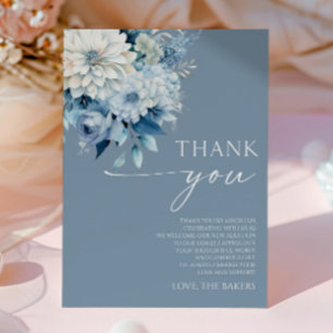 Tarjeta De Agradecimiento Baby In Bloom Polvo Azul Floral Baby Shower