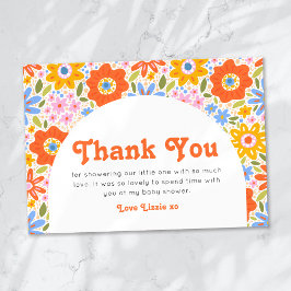 Tarjeta De Agradecimiento Baby in Bloom Retro Groovy Wildflowers Baby Shower