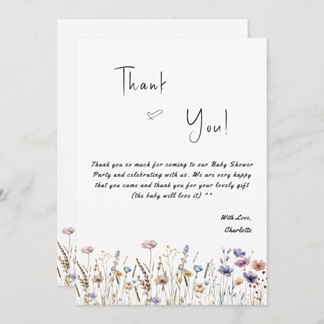 Tarjeta De Agradecimiento Baby In Bloom Wildflower Baby Shower (Anverso / Reverso)