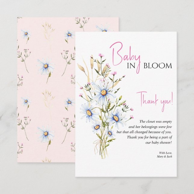 Tarjeta De Agradecimiento Baby In Bloom Wildflower Baby Shower Gracias (Anverso / Reverso)