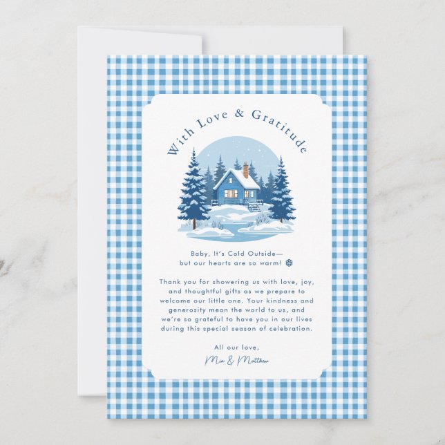 Tarjeta De Agradecimiento Baby It's Cold Outside Baby Shower Gracias (Anverso)