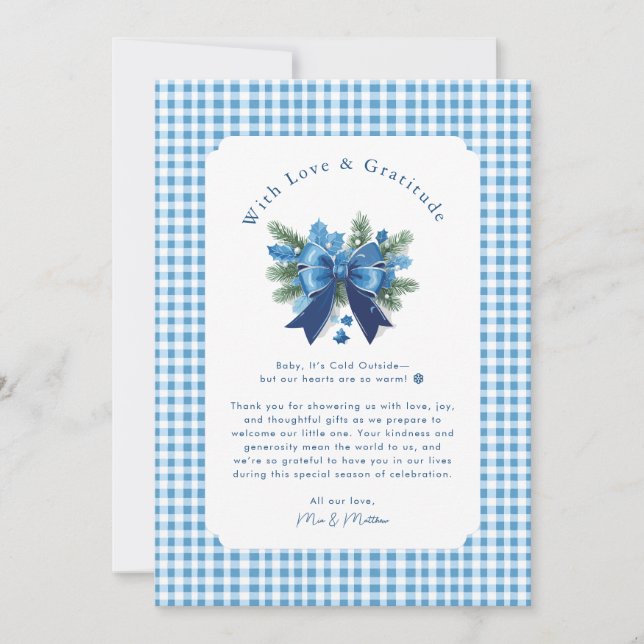 Tarjeta De Agradecimiento Baby It's Cold Outside Baby Shower Gracias (Anverso)