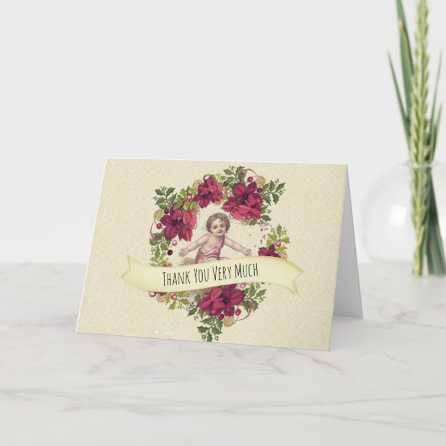 Tarjeta De Agradecimiento Baby Jesus Navidades Pointsettia Wreath (Anverso)