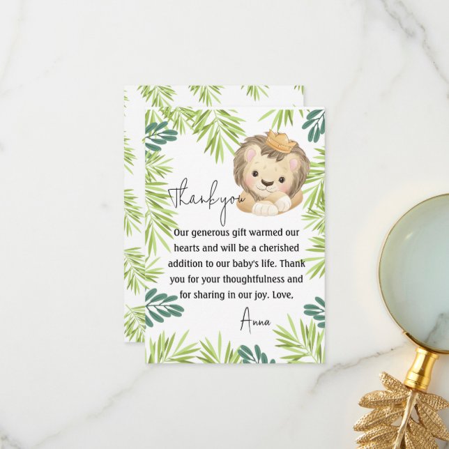 Tarjeta De Agradecimiento baby lion king safari animal Baby Shower (Anverso/Reverso In Situ)