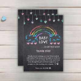 Tarjeta De Agradecimiento Baby Love Chalkboard Hearts & Rainbow Baby Shower