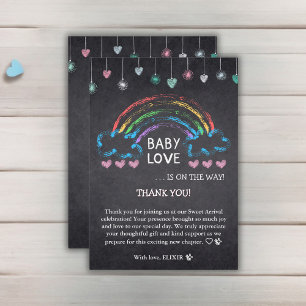 Tarjeta De Agradecimiento Baby Love Chalkboard Hearts & Rainbow Baby Shower