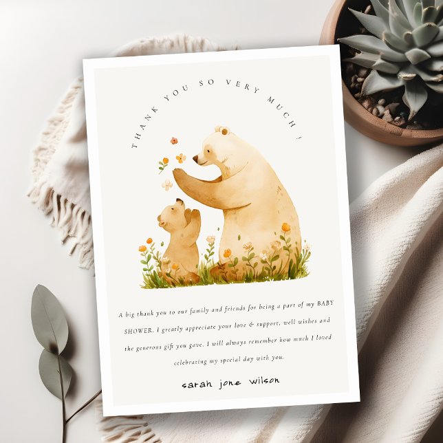 Tarjeta De Agradecimiento Baby Mom Bearly Wait Floral Neutal Baby Shower (Subido por el creador)