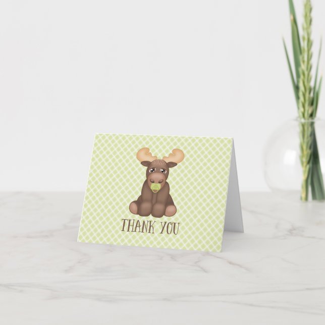Tarjeta De Agradecimiento Baby Moose Baby Shower Gracias (Anverso)
