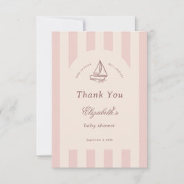 Tarjeta De Agradecimiento Baby On Board Elegant Pink Sailboat Baby Shower