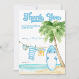 Tarjeta De Agradecimiento Baby on Board Surfing Boy Baby Shower