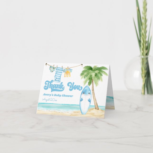 Tarjeta De Agradecimiento Baby on Board Surfing Boy Baby Shower (Anverso)