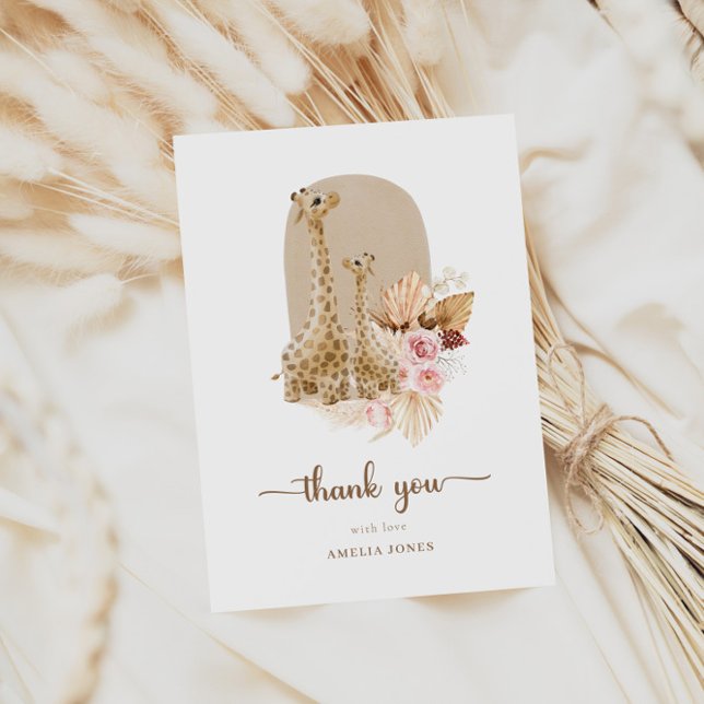 Tarjeta De Agradecimiento Baby Pampas Pampas Grass Giraffe Baby Shower (Subido por el creador)