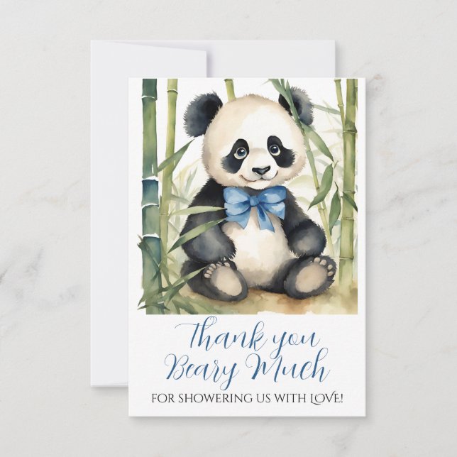 Tarjeta De Agradecimiento Baby Panda Bear Boy Baby Shower Gracias (Anverso)
