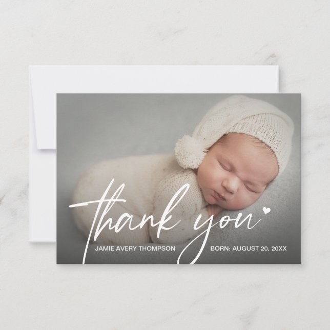 Tarjeta De Agradecimiento Baby Photos small Thank you Heart Modern Birth (Anverso)
