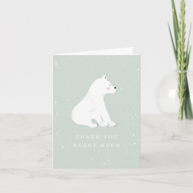 Tarjeta De Agradecimiento Baby Polar Bear Blue Winter Gracias (Anverso)