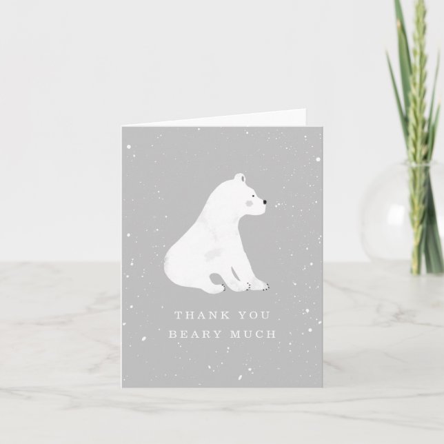 Tarjeta De Agradecimiento Baby Polar Bear Grey Winter Baby Shower Gracias (Anverso)