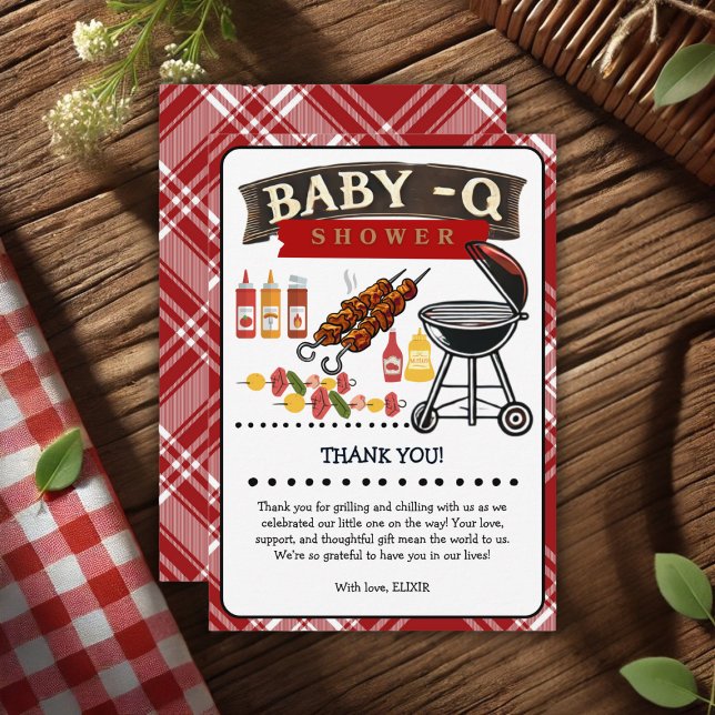 Tarjeta De Agradecimiento Baby-Q Checkered Red & Black Grill Baby Shower (Subido por el creador)