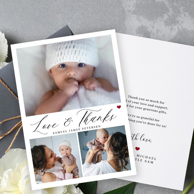 Tarjeta De Agradecimiento Baby shower 3 photo collage love and thanks script (Subido por el creador)