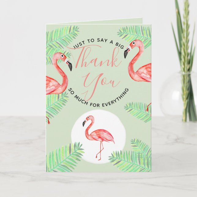 Tarjeta De Agradecimiento Baby Shower Acuarela Tropical Flamenco Agradecimie (Anverso)