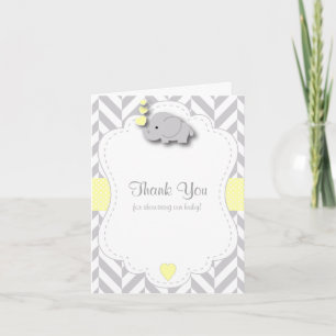 Tarjeta De Agradecimiento Baby Shower Amarillo, Elefante Gris Blanco Gracias