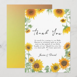 Tarjeta De Agradecimiento Baby Shower amarillo elegante girasol sunny
