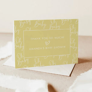 Tarjeta De Agradecimiento Baby Shower amarillo moderno Oh bebé simple plegad