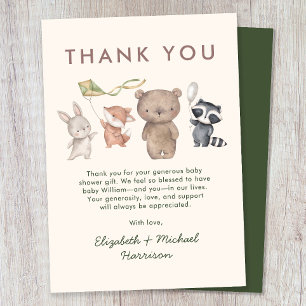 Tarjeta De Agradecimiento Baby Shower Animales del Bosque