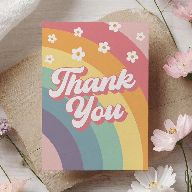 Tarjeta De Agradecimiento Baby Shower arcoiris de Groovy Retro 70 (Subido por el creador)