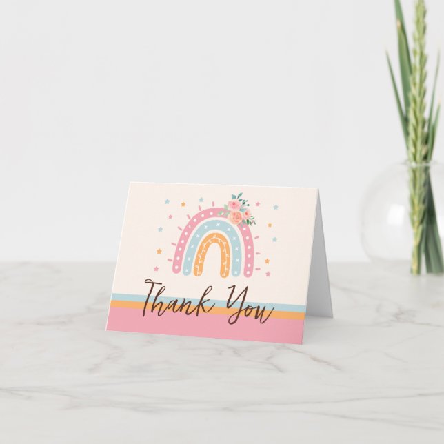 Tarjeta De Agradecimiento Baby Shower Arcoiris Rosado Gracias (Anverso)