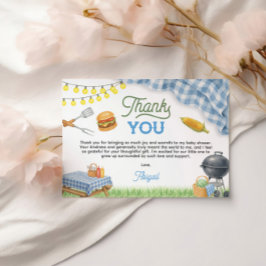 Tarjeta De Agradecimiento Baby Shower Azul de BBQ 13x9