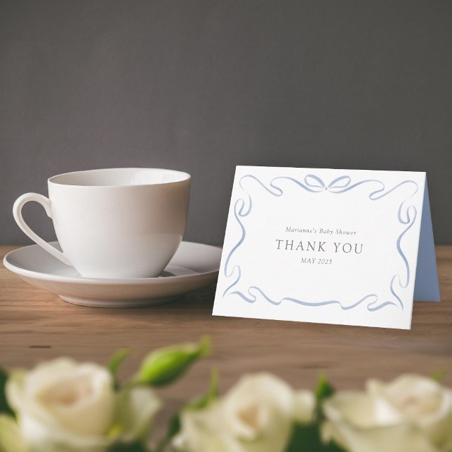 Tarjeta De Agradecimiento Baby Shower azul de cinta clásica (Subido por el creador)