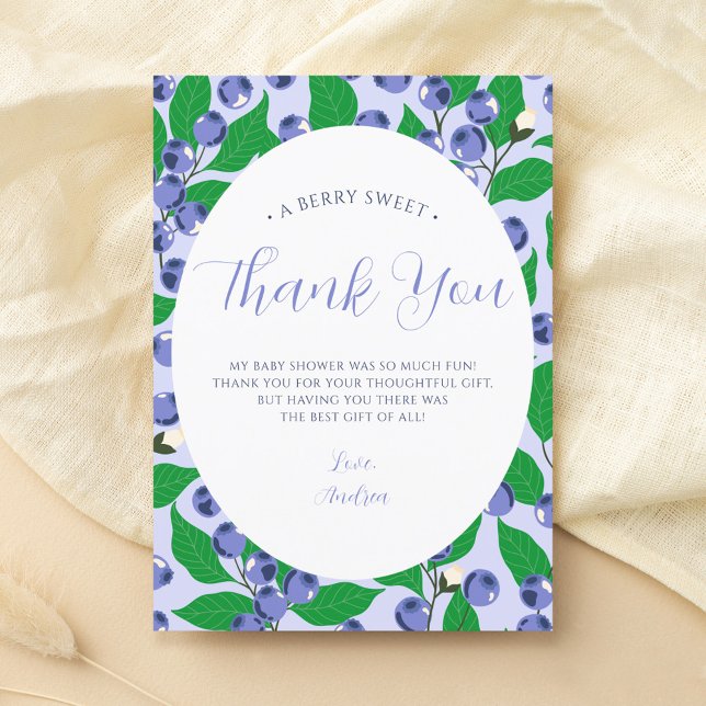 Tarjeta De Agradecimiento Baby Shower azul dulce Blueberry (Subido por el creador)
