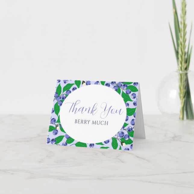 Tarjeta De Agradecimiento Baby Shower azul dulce Blueberry (Anverso)