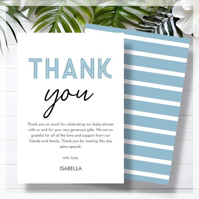 Tarjeta De Agradecimiento Baby Shower azul moderno (Subido por el creador)