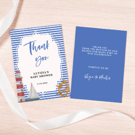 Tarjeta De Agradecimiento Baby Shower azul náutico