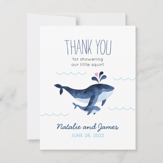 Tarjeta De Agradecimiento Baby Shower: ballenas náuticas bajo el mar (Anverso)
